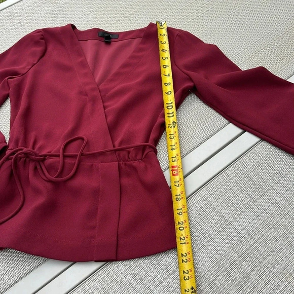 J Crew Burgundy Faux Wrap Top with side zipper vneck size 0 - Picture 5 of 14